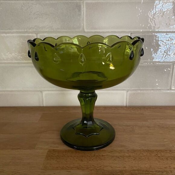 Indiana Glass Large Scallop Compote Pedestal Bowl Teardrop Accent Details - Picture 2 of 10